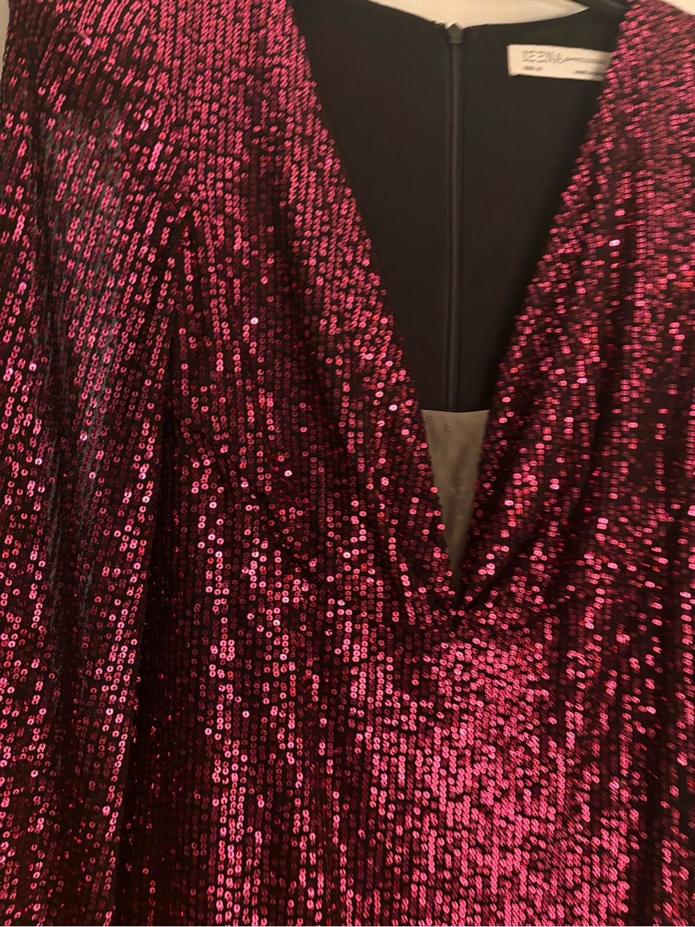 Mac Duggal Plum Sequin Midi Dress with V-Neck - Picture 6 of 7